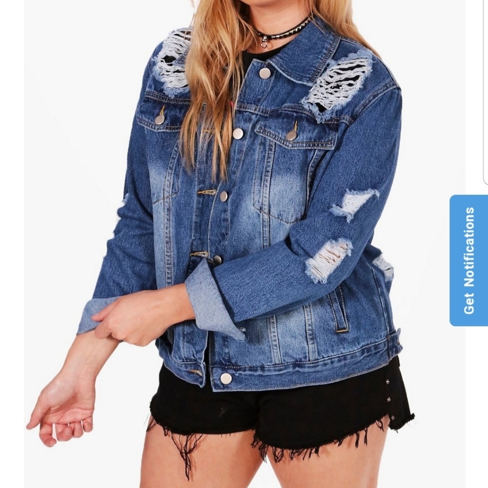 Boohoo plus distressed denim jacket